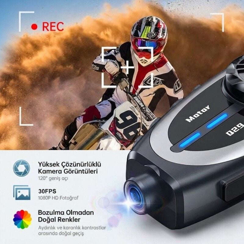 Motosiklet Kask Kamerası Interkom Özellikli HD 120° Geniş Açı 500m Mesafe Bluetooth Kask Kamera Q29