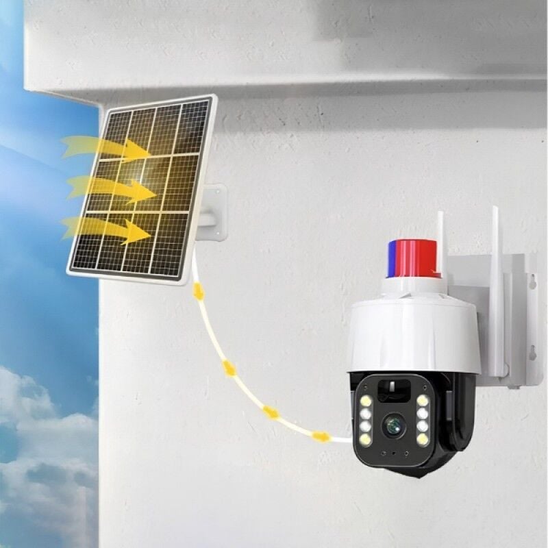 Güneş Enerjili Güvenlik Kamerası 4G Alarmlı Çakarlı IP66 Gece Görüşlü 360° PTZ Kamera